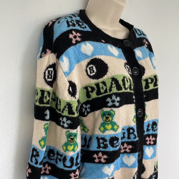 Topshop vintage Y2K magic 8 ball peace stripe knit cardigan sweater size small - Picture 7 of 10